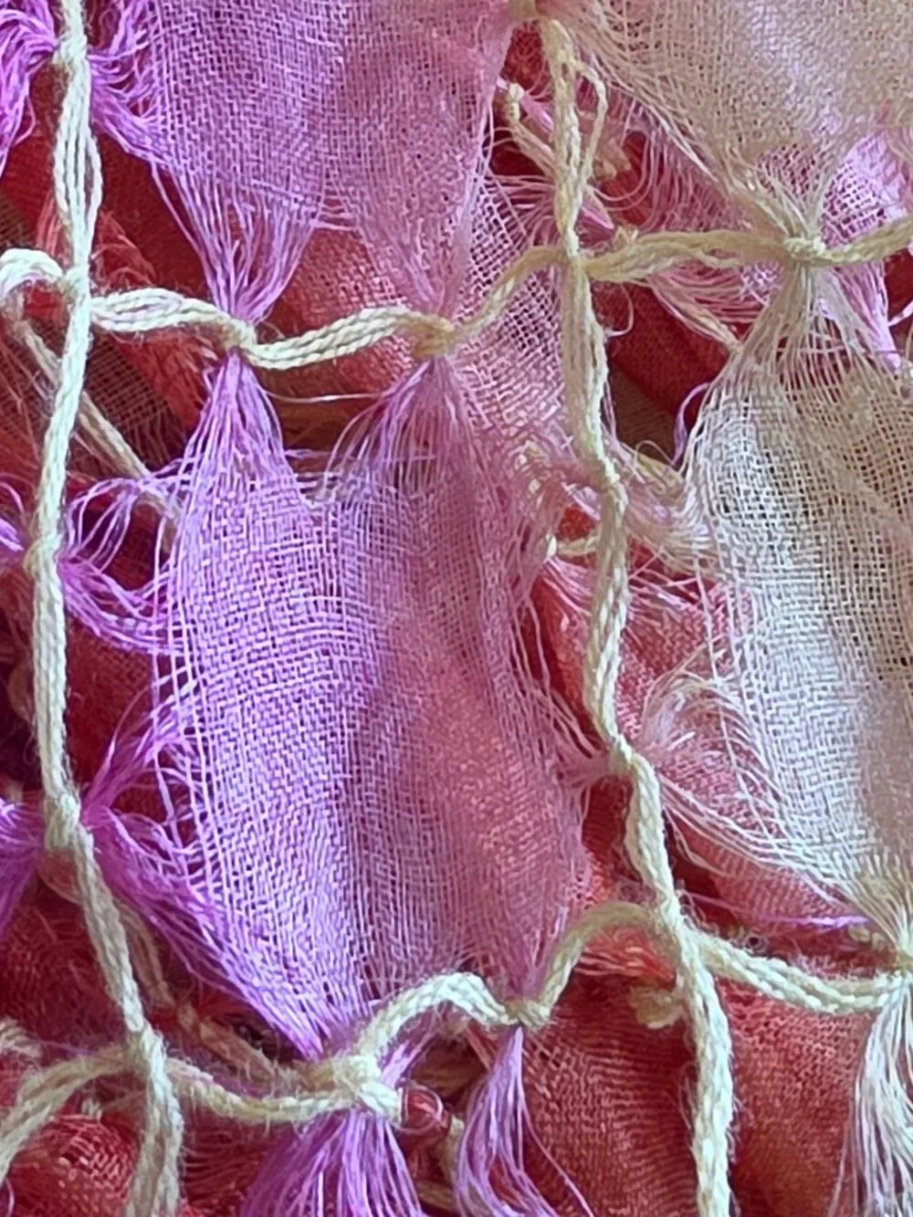 100% Silk Lattice Scarf Ombre Boho Belt Orange Pink Fuchsia Yellow